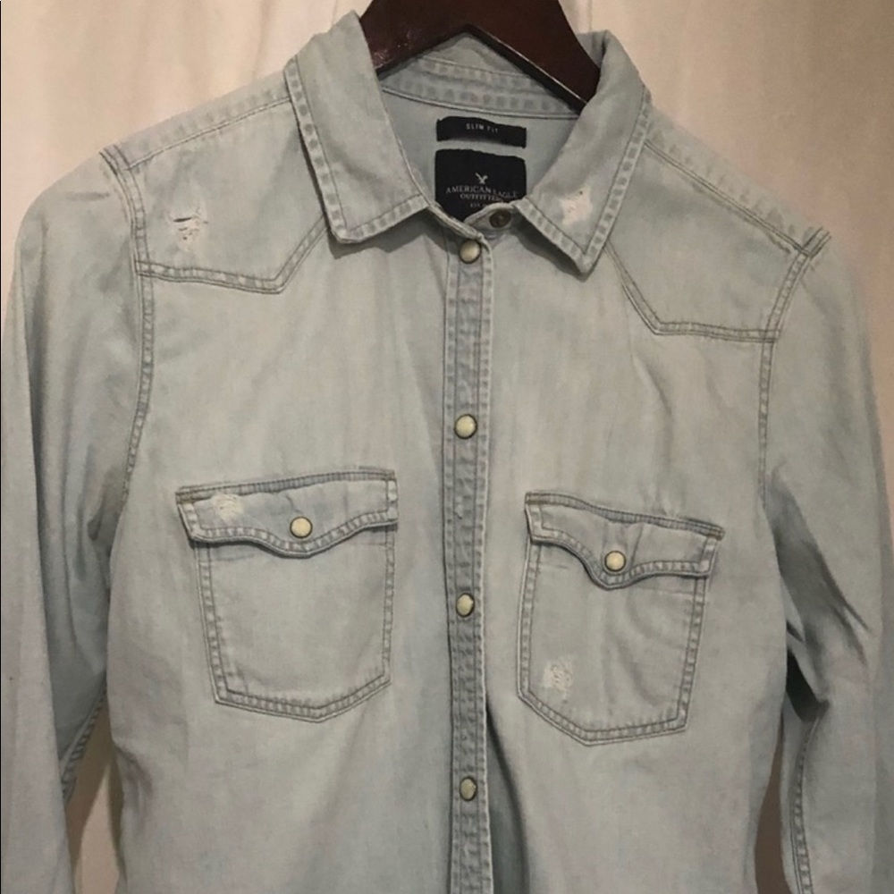 AE distressed denim-style shirt